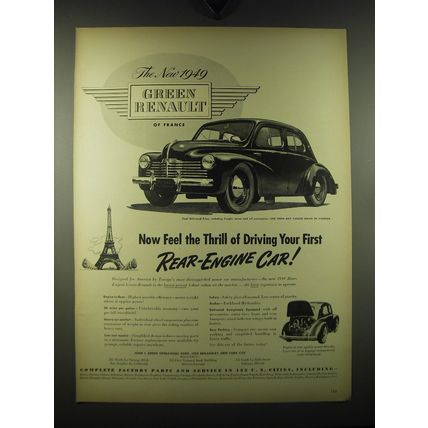 1949 Green Renault Car Ad - Now feel the thrill of driving your first