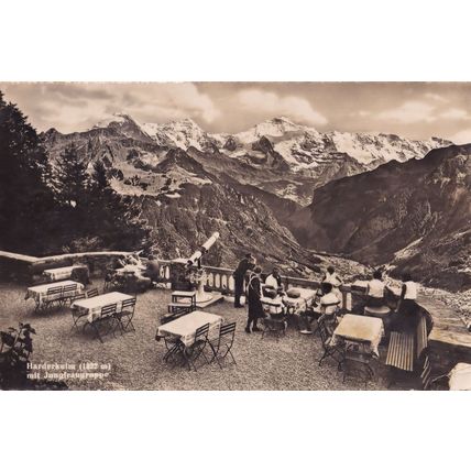 Harderkulm Tea Room At Peak Telescope Old Real Photo Swiss Postcard