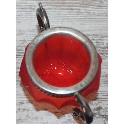 VTG Antique Victorian Cream and Sugar Bowl Pigeon Blood Glass Cranberry Red Rare