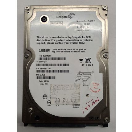 Seagate S-ATA harddisk. Momentus 5400.3 / 80GB / ST980811AS