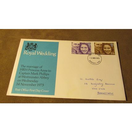 1973 GB FDC Cover - Princess Anne - Royal Wedding - Barnstaple frank