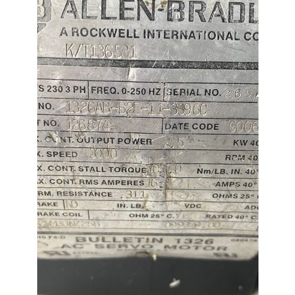 ALLEN BRADLEY 1326AB-B2E-11-3396C,1326 AC SERVO MOTOR,230V,3PH 126874 1326,AQ