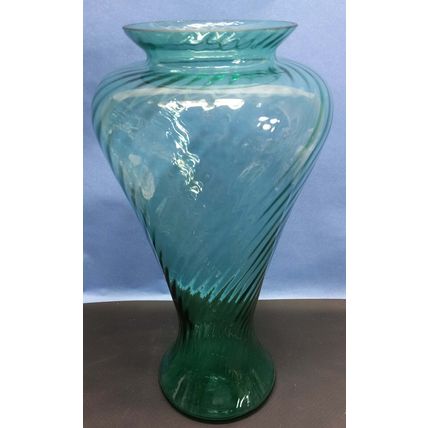Rare MINT Antique LARGE Victorian Vaseline Glass Vase Green Uranium Swirl 1800's