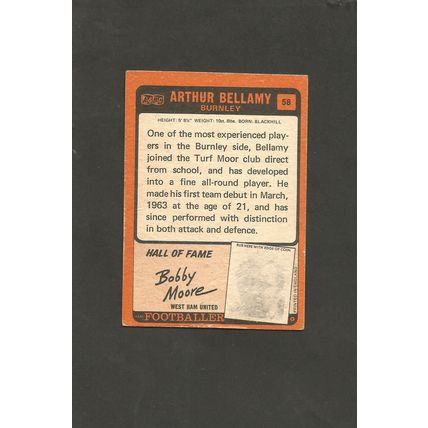 A&BC Orange Back Football 1970-71 #58 Arthur Bellamy Burnley