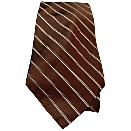Jones New York Men's 100% Imported Silk Brown White Broad Pinstriped Neck Tie
