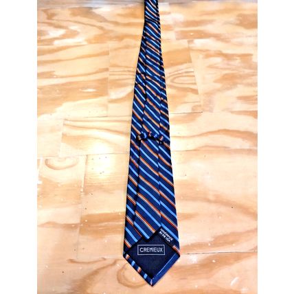 Cremieux Men's Multi Striped Navy Rust Gold 100% Silk Neck Tie Rare Design