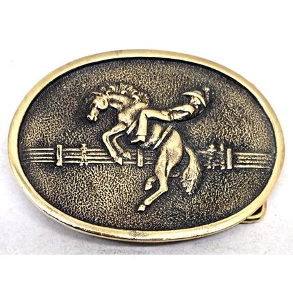 1970s Bucking Bronco Belt Buckle Rodeo Horse Western Cowboy BTS SOLID BRASS USA