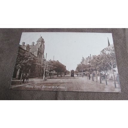 Early Postcard - Abbey Road Tram scene - Barrow-In-Furness, Cumbria