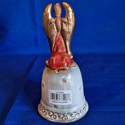ANGEL READING BOOK BELL Figurine Christmas Deco Gold Accents 6"