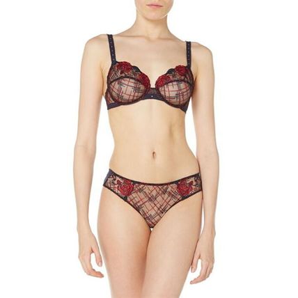 MAISON LEJABY PARIS Check And Roses Underwire Bra Black/Red BNWT