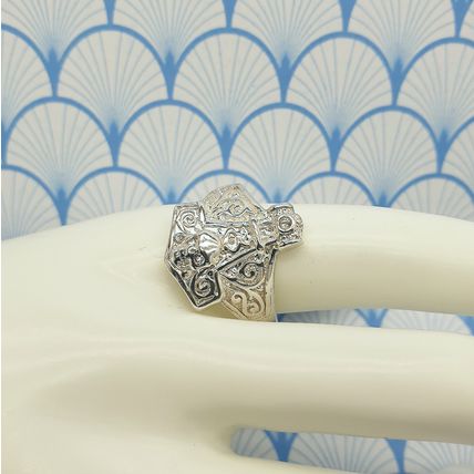 Mens Big and Chunky 925 Solid Sterling Silver Viking Themed Skull Biker Ring