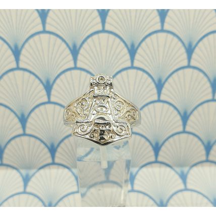 Mens Big and Chunky 925 Solid Sterling Silver Viking Themed Skull Biker Ring