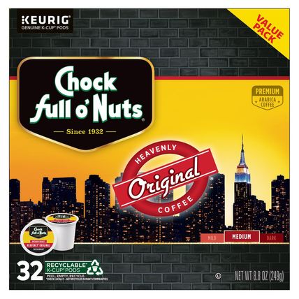 Chock Full O'Nuts Original Coffee, Compatible with Keurig K-Cup Pods, 32 CT (Pac