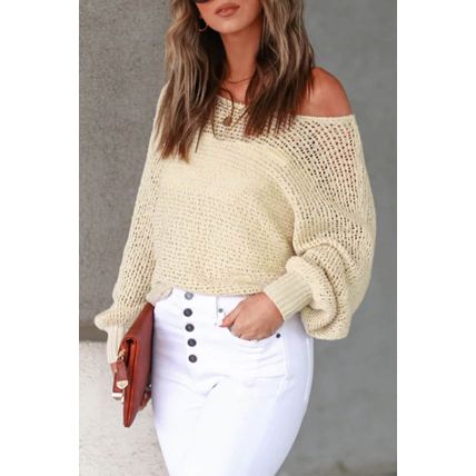 Apricot Sheer Openwork Knit Sweater