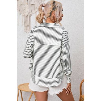 White Striped Thumbhole Drop Shoulder V Neck Top