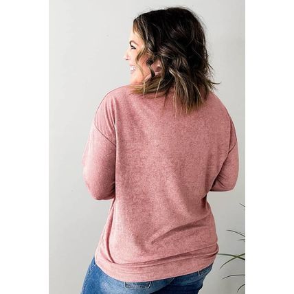 Pink Plus Size Long Sleeve V-Neck Buttoned Top