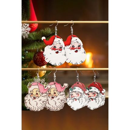 White 3 Pairs Christmas Santa Clause Pendant Hook Earrings