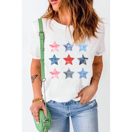 White Flag Day Stars Print Crew Neck T Shirt
