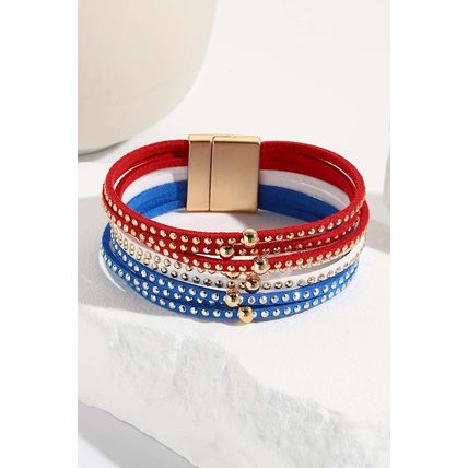 Sky Blue Flag Day Magnetic Buckle Studded Multi Layer Bracelet