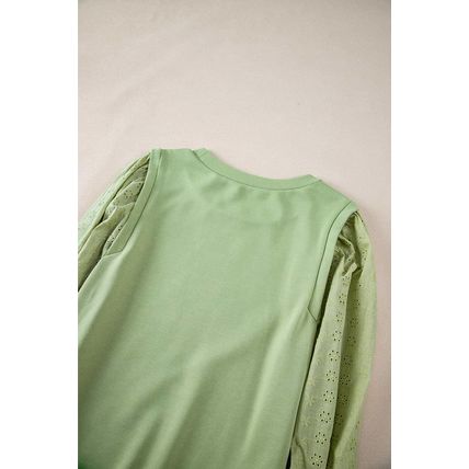 Mist Green Solid Patchwork Sleeve Round Neck Sweatshirt