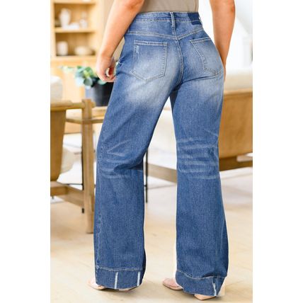 Ashleigh Blue Medium Wash Ripped Edge Flared Plus Size Jeans