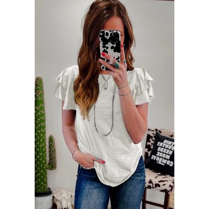 White Layered Ruffle Short Sleeve Round Neck Top