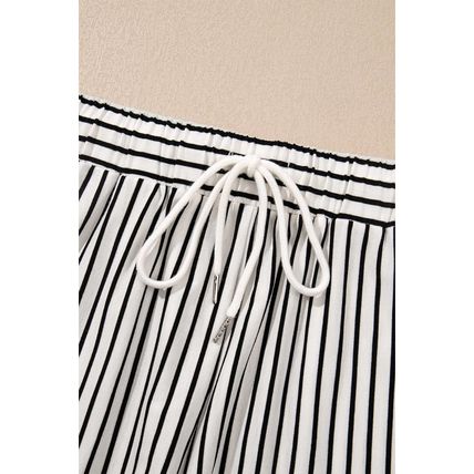Black Stripe V Neck Tee and Casual Short Set