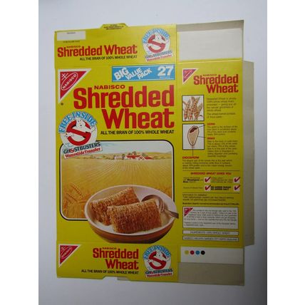 Nabisco 1984 Shredded Wheat Ghostbusters Cereal Box & 7 Waterslide Transfers