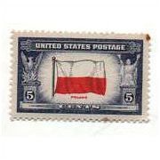 1943/44 U.S. 5 cent Stamp Flag of Poland #909 unused