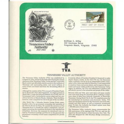 TENNESSEE VALLEY AUTHORITY 50th ANN. ' OFFICIAL FIRST DAY of ISSUE ' ( 1983 )