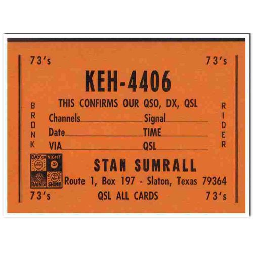 keh-4406 stan sumrall slaton texas 1960s cb radio qsl vintage postcard