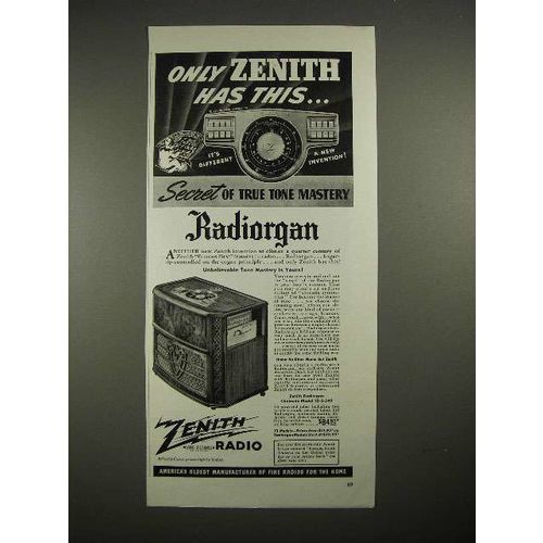 1940 Zenith Radiorgan Chairside Model 10-S-549 Ad
