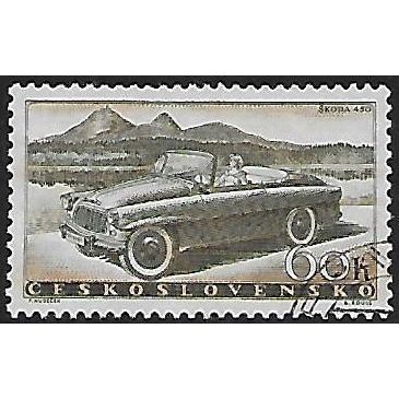 Mi 1111: 60 h. black-green/pale red Vehicles: Škoda 450 Cabriolet.