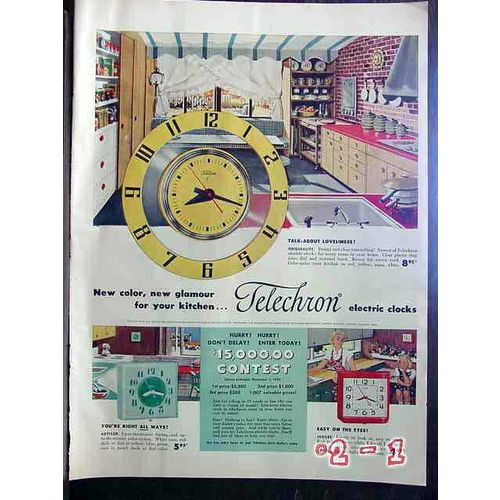 TELECHRON ELECTRIC CLOCKS 1952 kitchen advisor Jubilee vintage ad