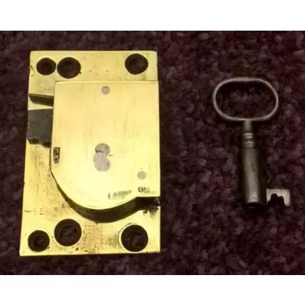Antique Georgian Cupboard Cabinet Lock Brass Steel 1 Has 1 Key LEFT HANDED L0CK