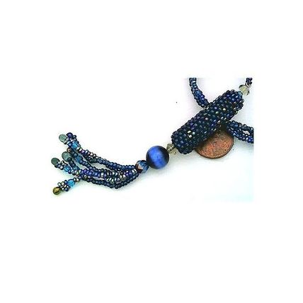 Dark Blue Beaded Aroma Therapy Vial Necklace 1