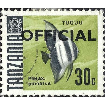 TANZANIA, FISH, Dusky Batfish, Official, green 1965, 30c