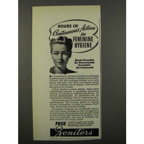 1940 Zonite Zonitors Ad - Continuos Feminine Hygiene