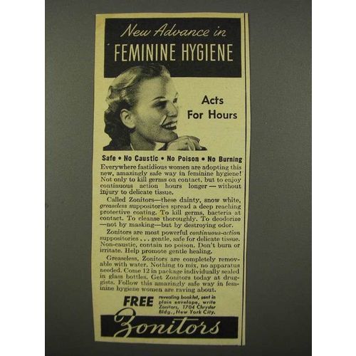 1940 Zonite Zonitors Ad - Advance in Feminine Hygiene