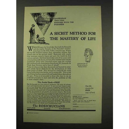 1949 Rosicrucians Ad - Secret For The Mastery of Life