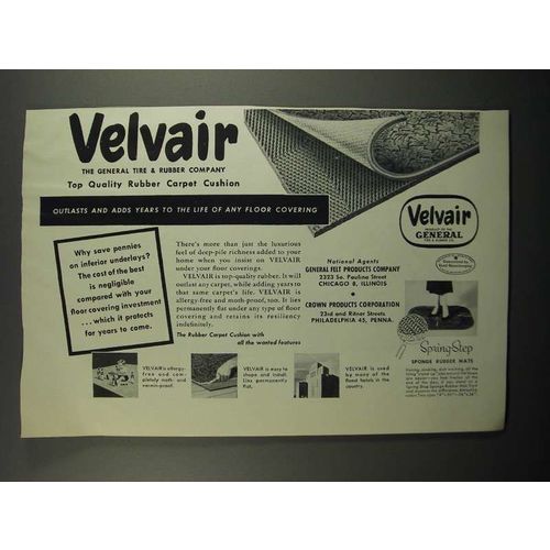 1953 General Tire & Rubber Velvair Carpet Cushion Ad