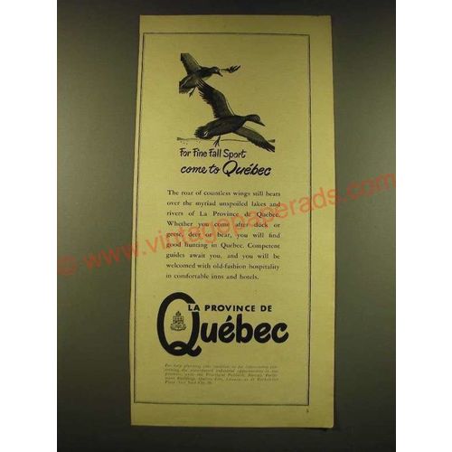 1949 Quebec Canada Ad - For fine fall sport come to Quebec