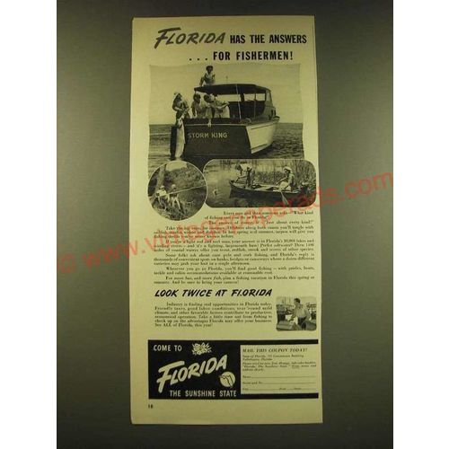 1949 Florida Tourism Ad - Florida has the answers Éfor fishermen!