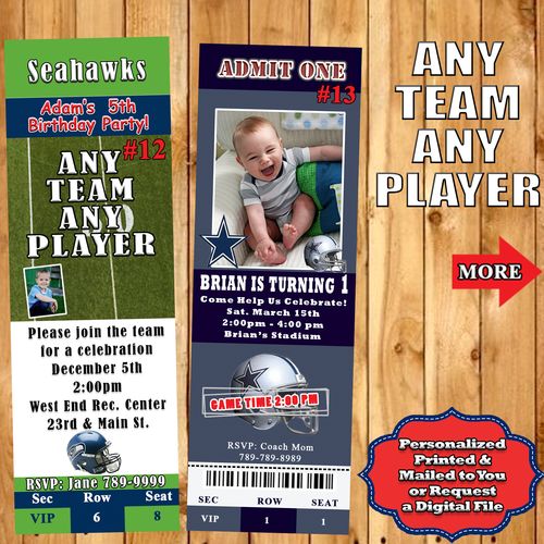 Football NFL Birthday Invitations 10 ea with Env Personalized Custom Made