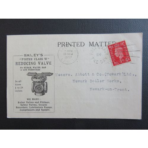 Sir W H Bailey & Co Ltd, Messrs Abbott & Co, Newark 1937 Advert Postcard