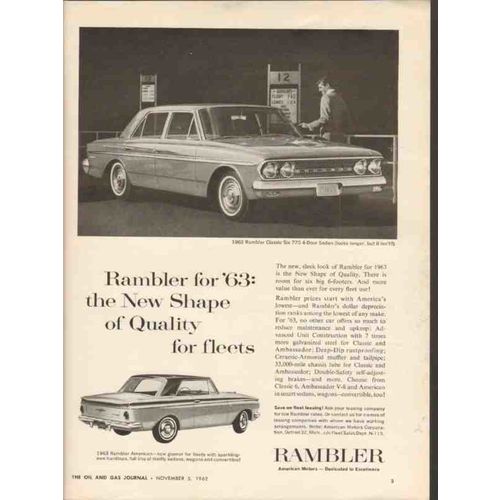 AMERICAN MOTORS CORP 1962 New shape Rambler fleet car vintage ad