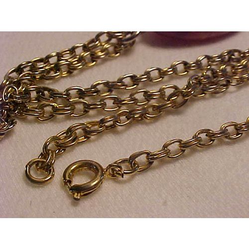 Beaded Necklace Lapis Glass Amber Bead Gold Cable Chain 24"