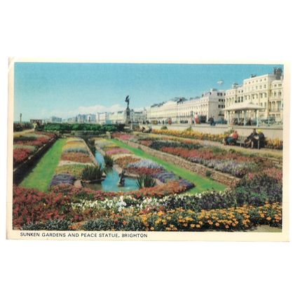 SUNKEN GARDENS & PEACE STATUE, BRIGHTON, vintage unused postcard Colourmaster =