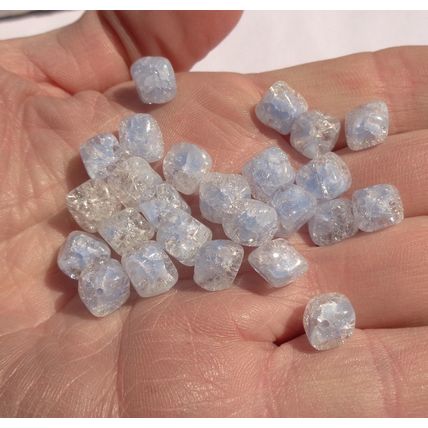 24 Lt Blue Givre Glass Beads 6mm-10mm Vintage Free Form Square Crackled bd077