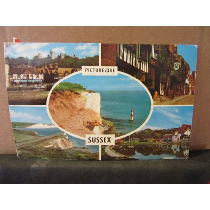 multiview, PICTURESQUE SUSSEX. county used vintage postcard 1969 postmark =
